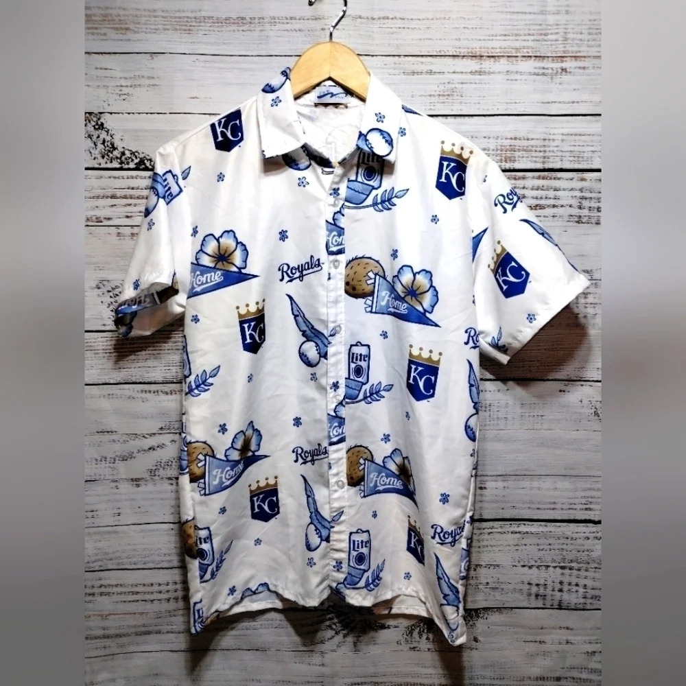 Kansas City Royals Camp Shirt size Medium‎ Hawaiian Button Miller Lite Baseball